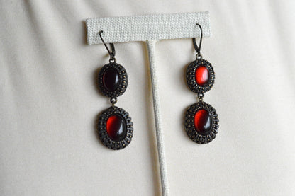Vintage Signed Avon Nina Ricci Glowing Red Cabochon Necklace Earrings Set