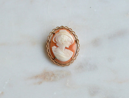 Vintage Krementz 14k Gold Overlay Convertible Shell Cameo Brooch Pendant