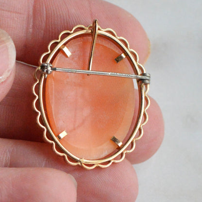 Vintage Krementz 14k Gold Overlay Convertible Shell Cameo Brooch Pendant