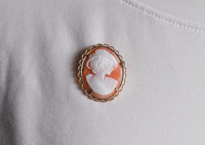 Vintage Krementz 14k Gold Overlay Convertible Shell Cameo Brooch Pendant
