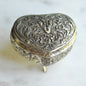 Vintage 1950s Japan Silver Plated Footed Heart Trinket Box 2.75x2" Rose Repousse