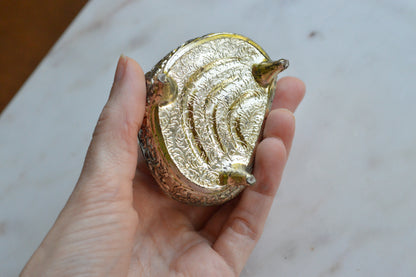 Vintage 1950s Japan Silver Plated Footed Heart Trinket Box 2.75x2" Rose Repousse