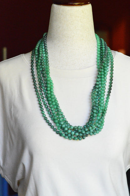 Vintage Multi Strand Green Lucite Bead Victorian Revival 27" Opera Statement Necklace