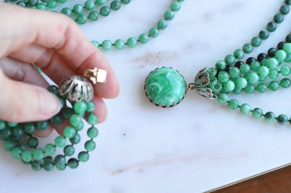 Vintage Multi Strand Green Lucite Bead Victorian Revival 27" Opera Statement Necklace