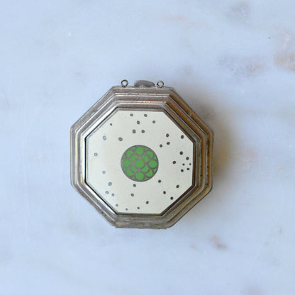 Antique 1928 Richard Hudnut Le Debut Green Compact 2"x2" Mirror & Rouge Block