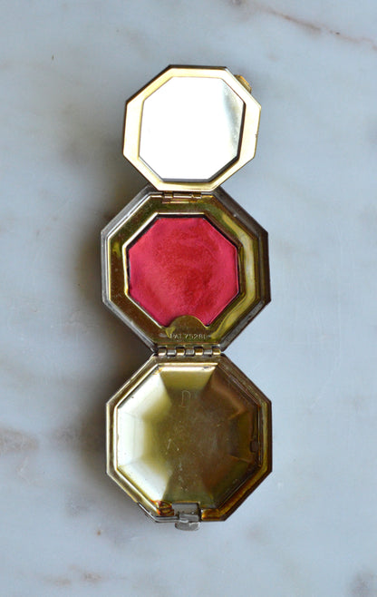 Antique 1928 Richard Hudnut Le Debut Green Compact 2"x2" Mirror & Rouge Block