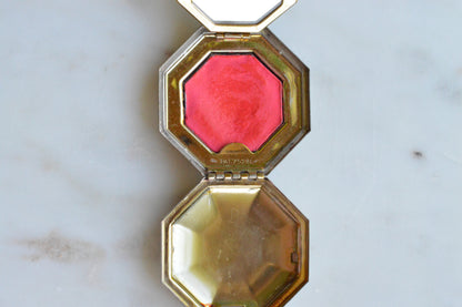 Antique 1928 Richard Hudnut Le Debut Green Compact 2"x2" Mirror & Rouge Block