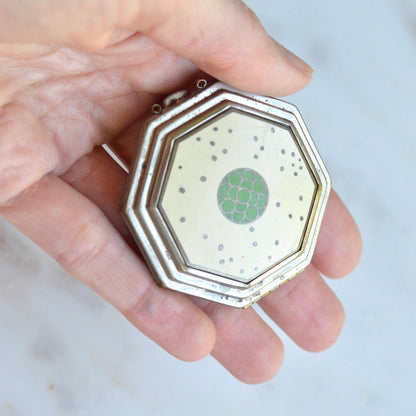 Antique 1928 Richard Hudnut Le Debut Green Compact 2"x2" Mirror & Rouge Block
