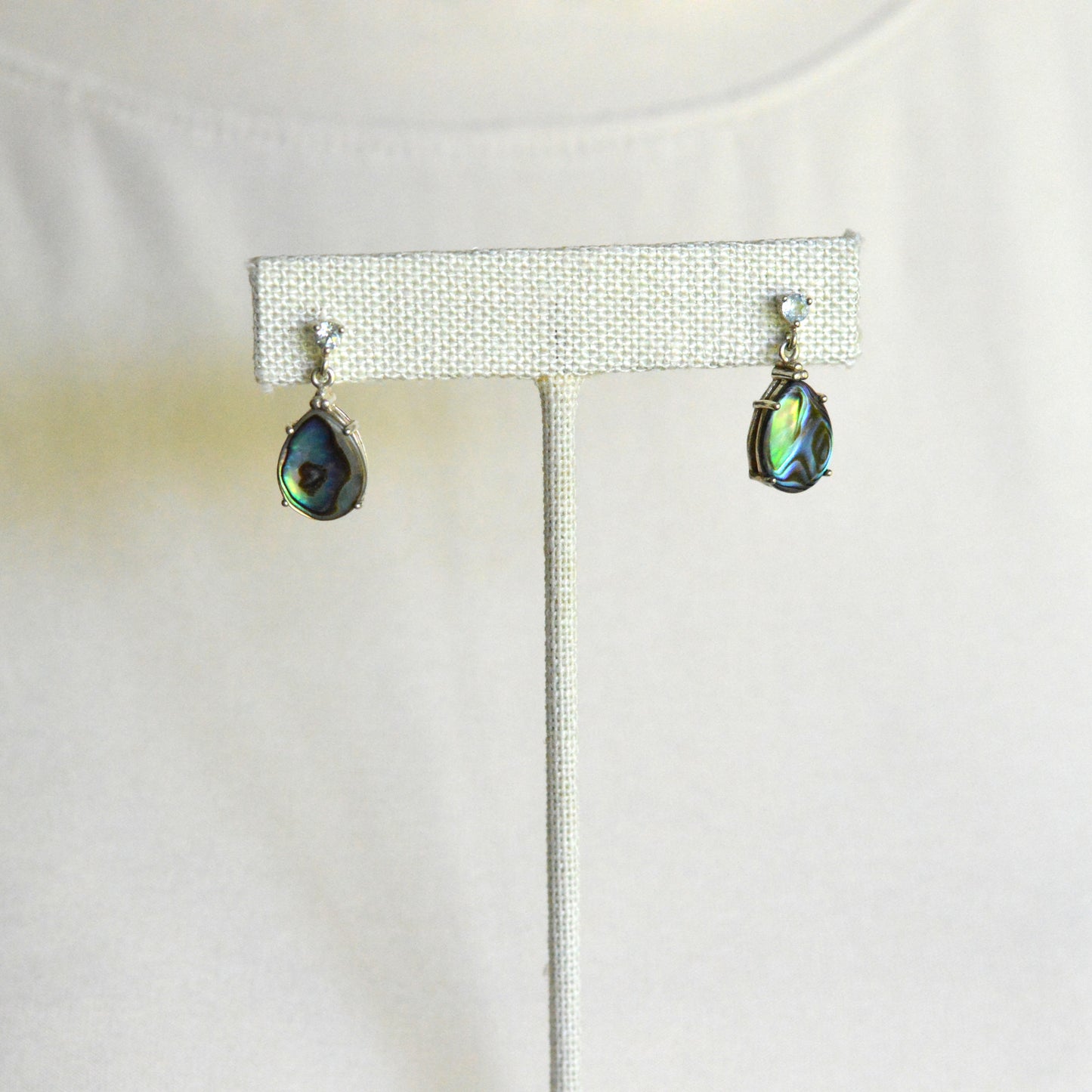 Vintage 925 Sterling Silver Teardrop Abalone Shell 3pc Set Ring 8 Necklace Earrings