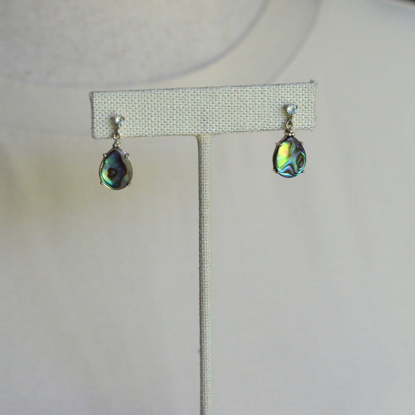 Vintage 925 Sterling Silver Teardrop Abalone Shell 3pc Set Ring 8 Necklace Earrings