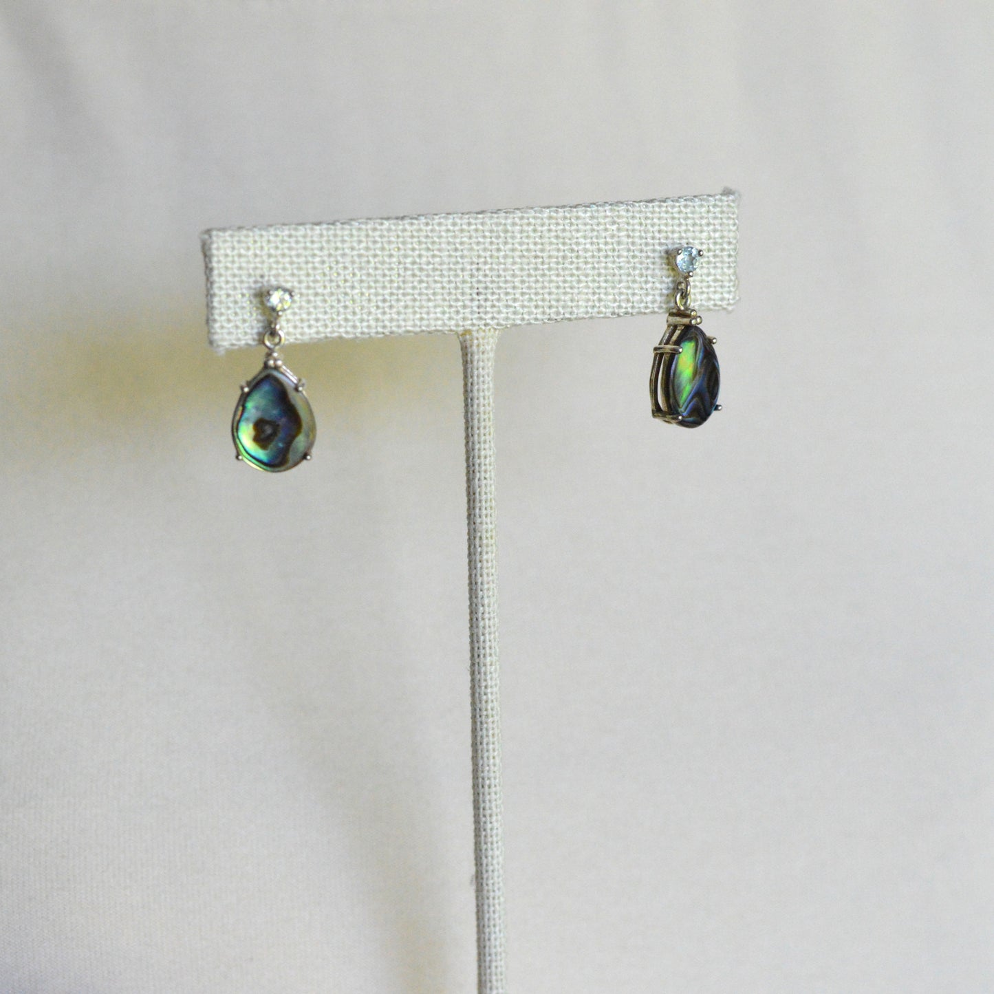 Vintage 925 Sterling Silver Teardrop Abalone Shell 3pc Set Ring 8 Necklace Earrings