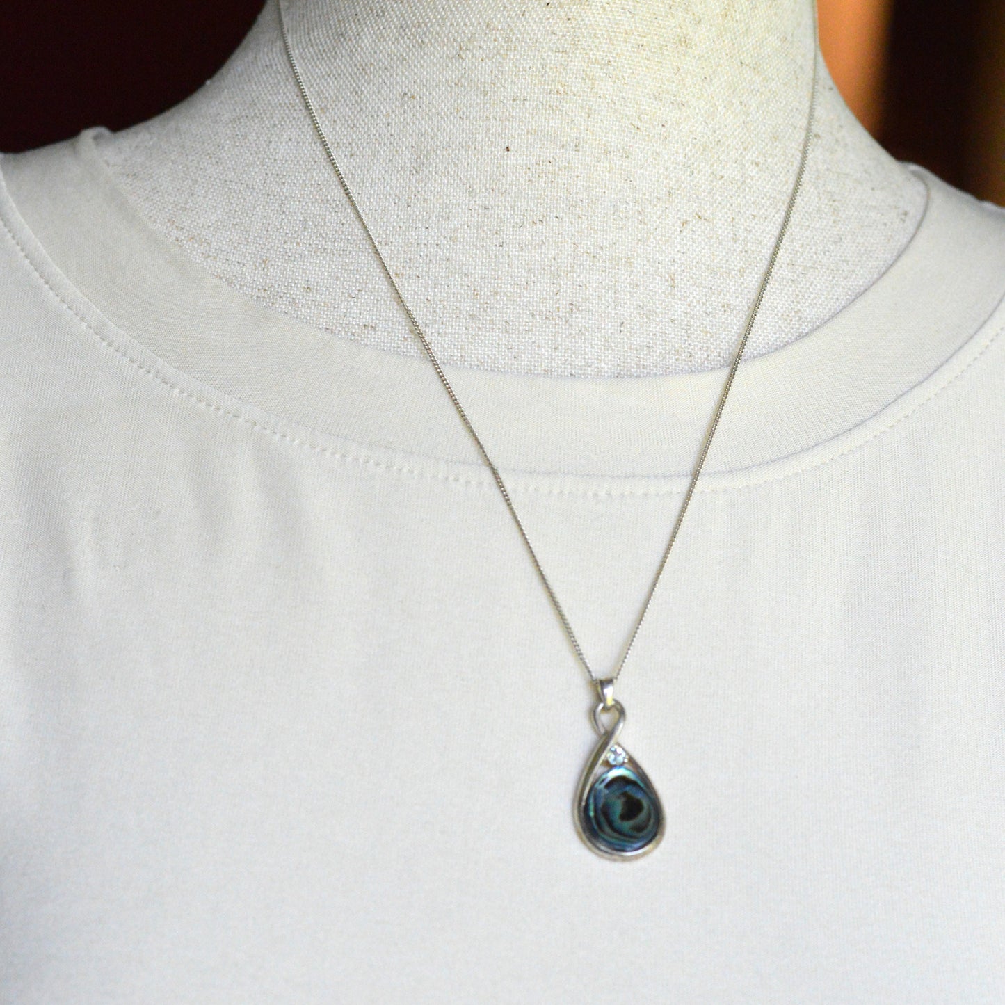 Vintage 925 Sterling Silver Teardrop Abalone Shell 3pc Set Ring 8 Necklace Earrings