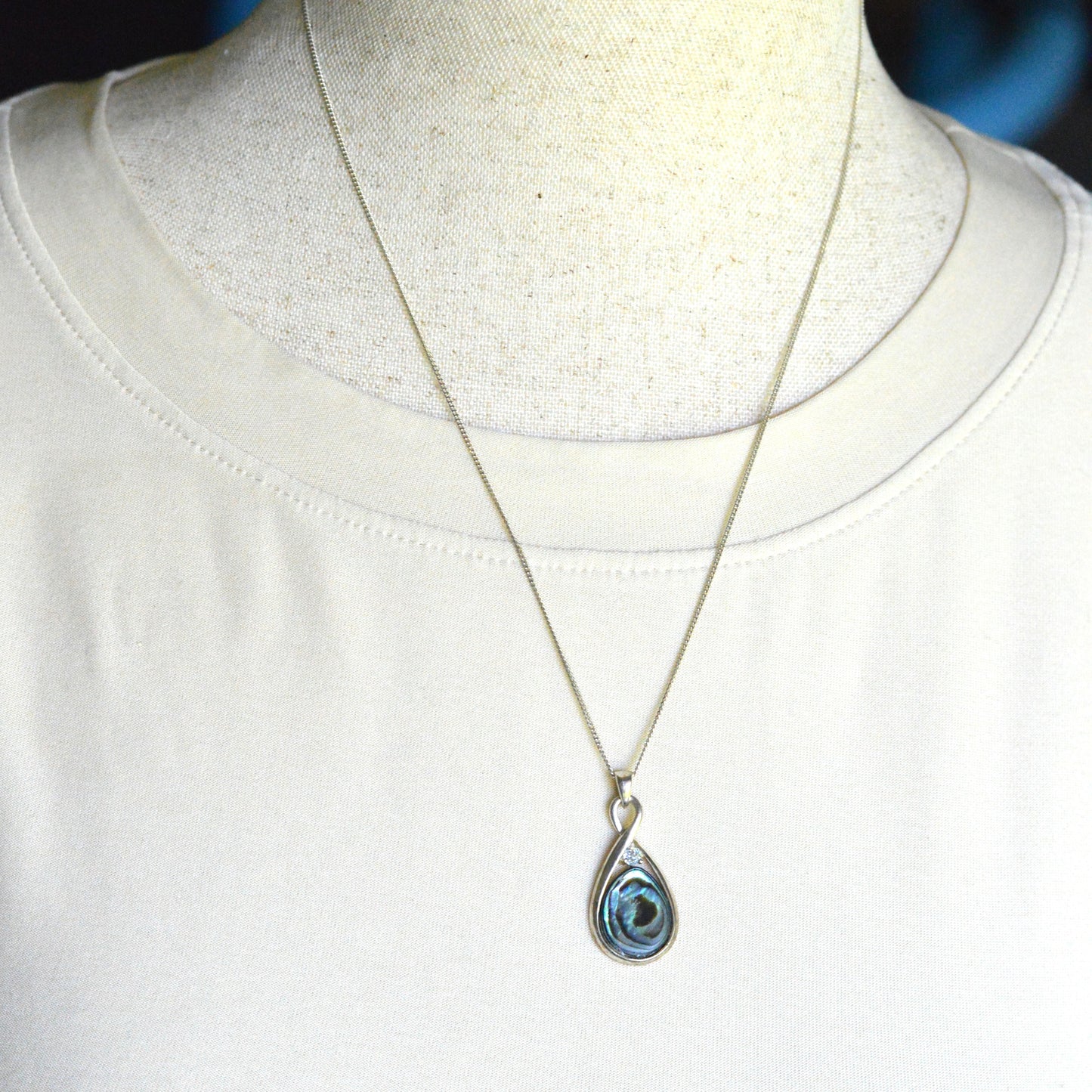 Vintage 925 Sterling Silver Teardrop Abalone Shell 3pc Set Ring 8 Necklace Earrings
