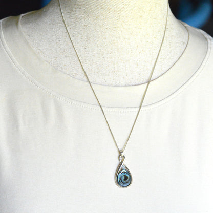 Vintage 925 Sterling Silver Teardrop Abalone Shell 3pc Set Ring 8 Necklace Earrings