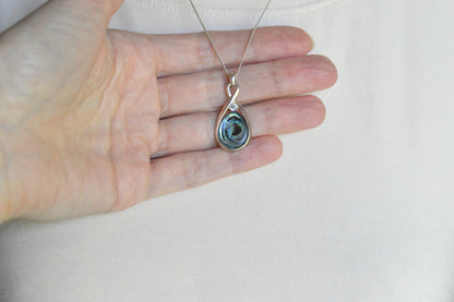 Vintage 925 Sterling Silver Teardrop Abalone Shell 3pc Set Ring 8 Necklace Earrings