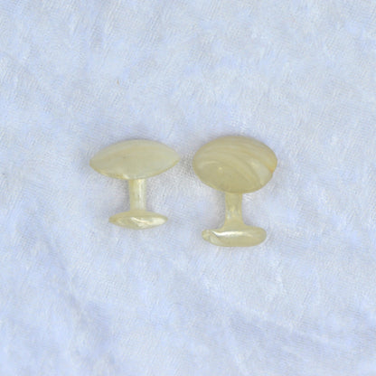 Antique 1890s Mismatched Solid Mother of Pearl Cufflinks, Carved Swoop 1" Lot