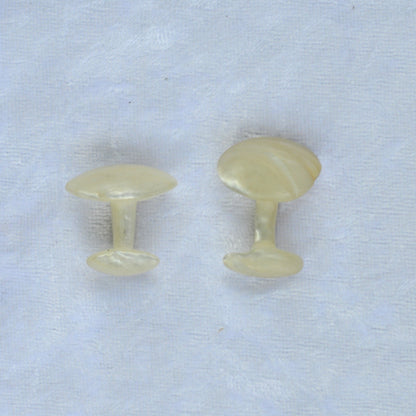 Antique 1890s Mismatched Solid Mother of Pearl Cufflinks, Carved Swoop 1" Lot