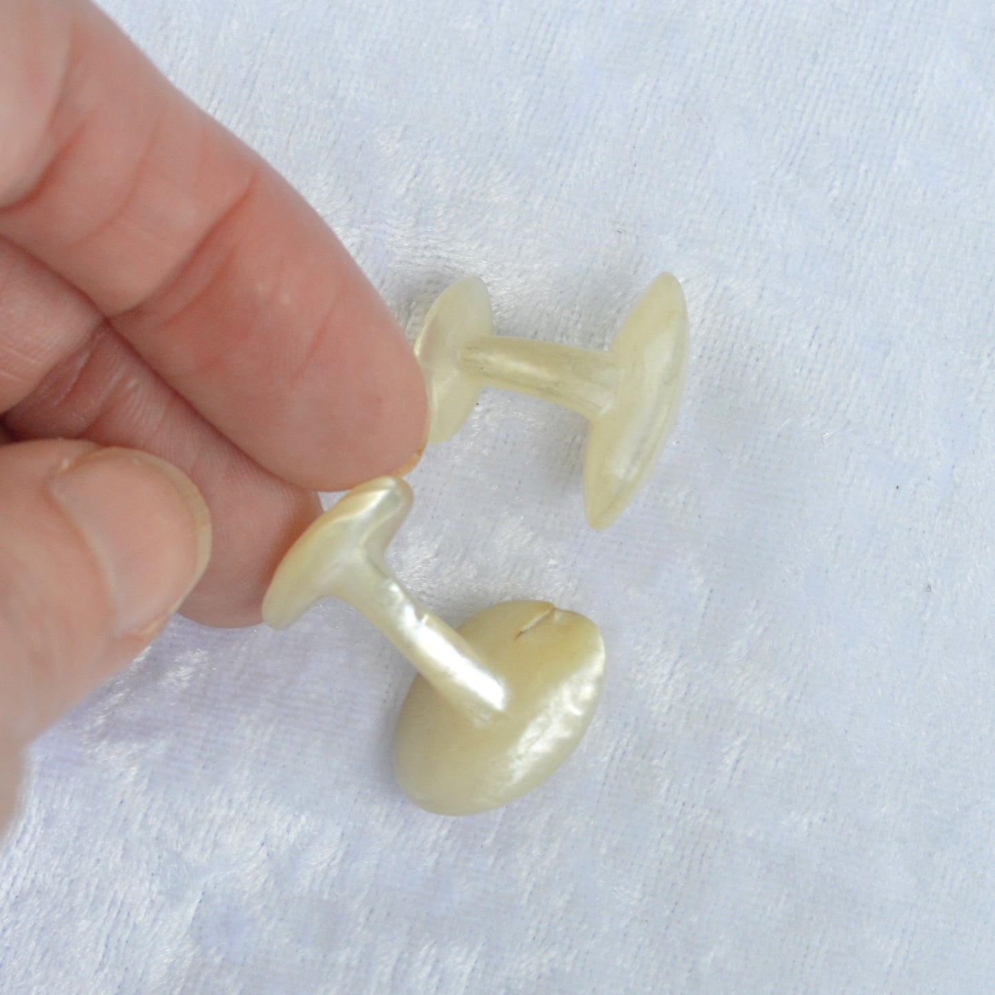 Antique 1890s Mismatched Solid Mother of Pearl Cufflinks, Carved Swoop 1" Lot