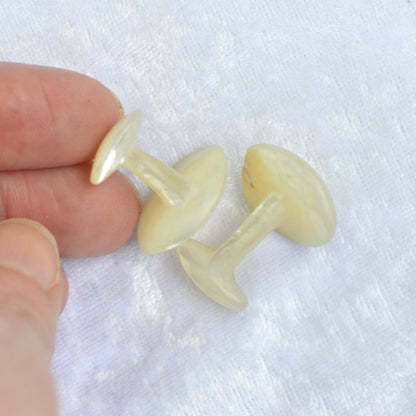 Antique 1890s Mismatched Solid Mother of Pearl Cufflinks, Carved Swoop 1" Lot