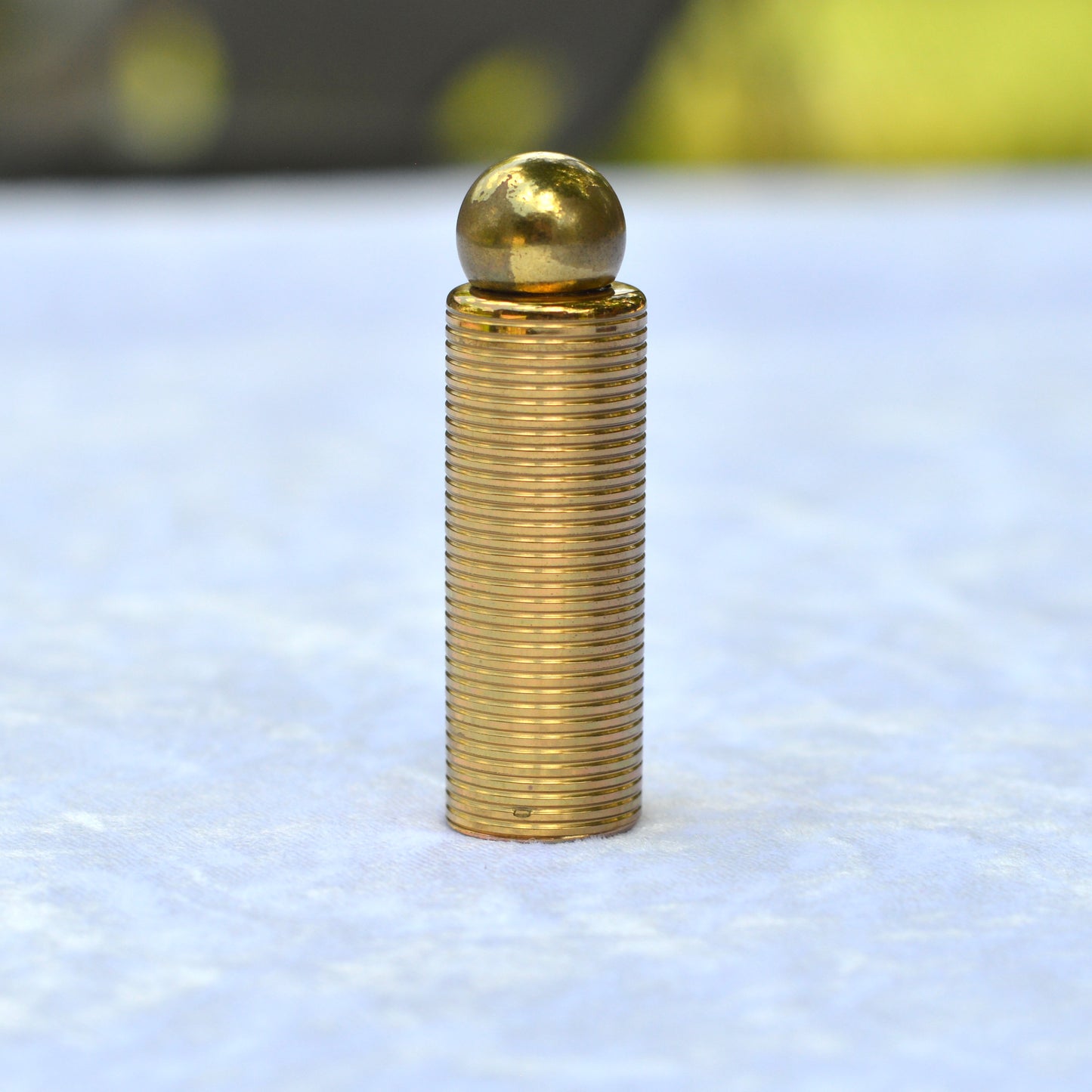 Vintage 1950s Harriet Hubbard Ayer Perfume Stick Case, Ribbed Brass Ball Finial