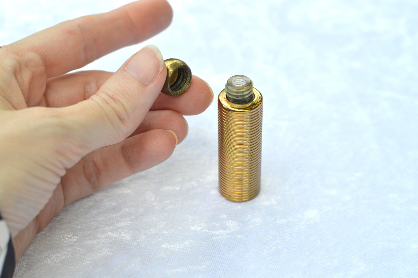 Vintage 1950s Harriet Hubbard Ayer Perfume Stick Case, Ribbed Brass Ball Finial