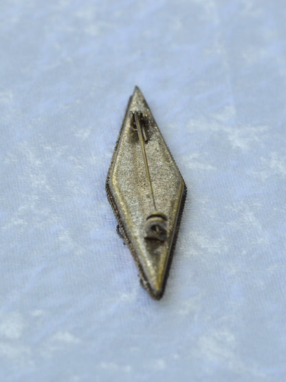 Antique 1920s Italian Micro Mosaic Marquise Bar Brooch Pin 2.75x0.75" C-Clasp Italy
