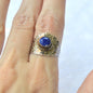 Vintage Sterling Silver Blue Sapphire Medallion Cocktail Ring Size 7 Two Tone 925