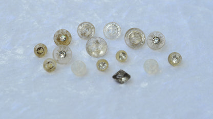 Vintage Rhinestone Clear Glass Button Lot, 1930s Self-Shank Blouse 15pc Set