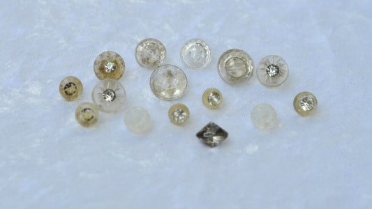 Vintage Rhinestone Clear Glass Button Lot, 1930s Self-Shank Blouse 15pc Set