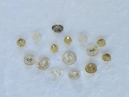 Vintage Rhinestone Clear Glass Button Lot, 1930s Self-Shank Blouse 15pc Set