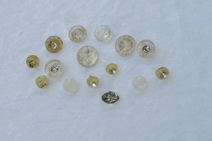 Vintage Rhinestone Clear Glass Button Lot, 1930s Self-Shank Blouse 15pc Set