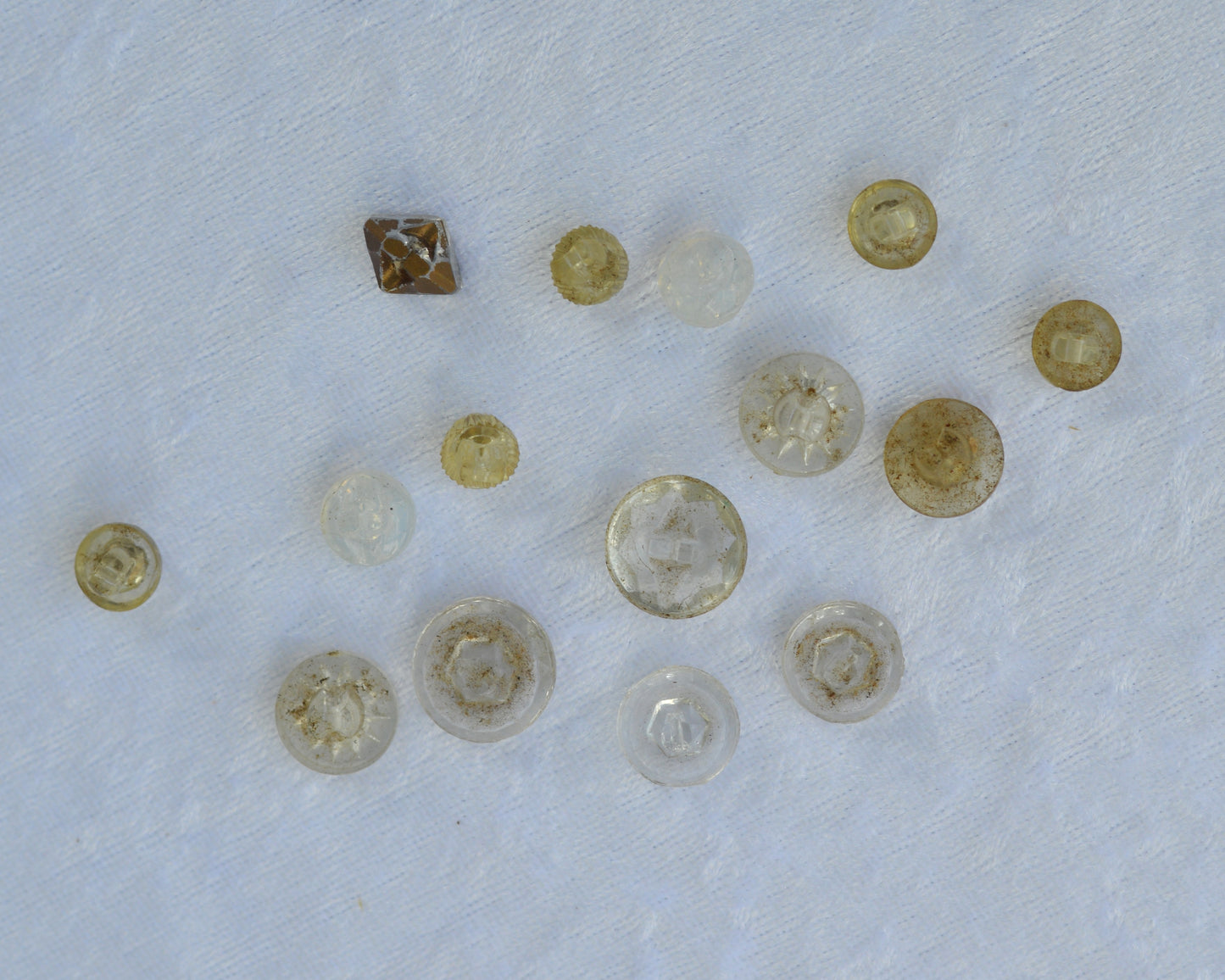 Vintage Rhinestone Clear Glass Button Lot, 1930s Self-Shank Blouse 15pc Set