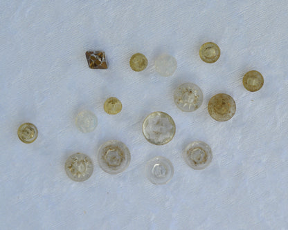 Vintage Rhinestone Clear Glass Button Lot, 1930s Self-Shank Blouse 15pc Set