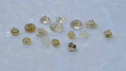Vintage Rhinestone Clear Glass Button Lot, 1930s Self-Shank Blouse 15pc Set