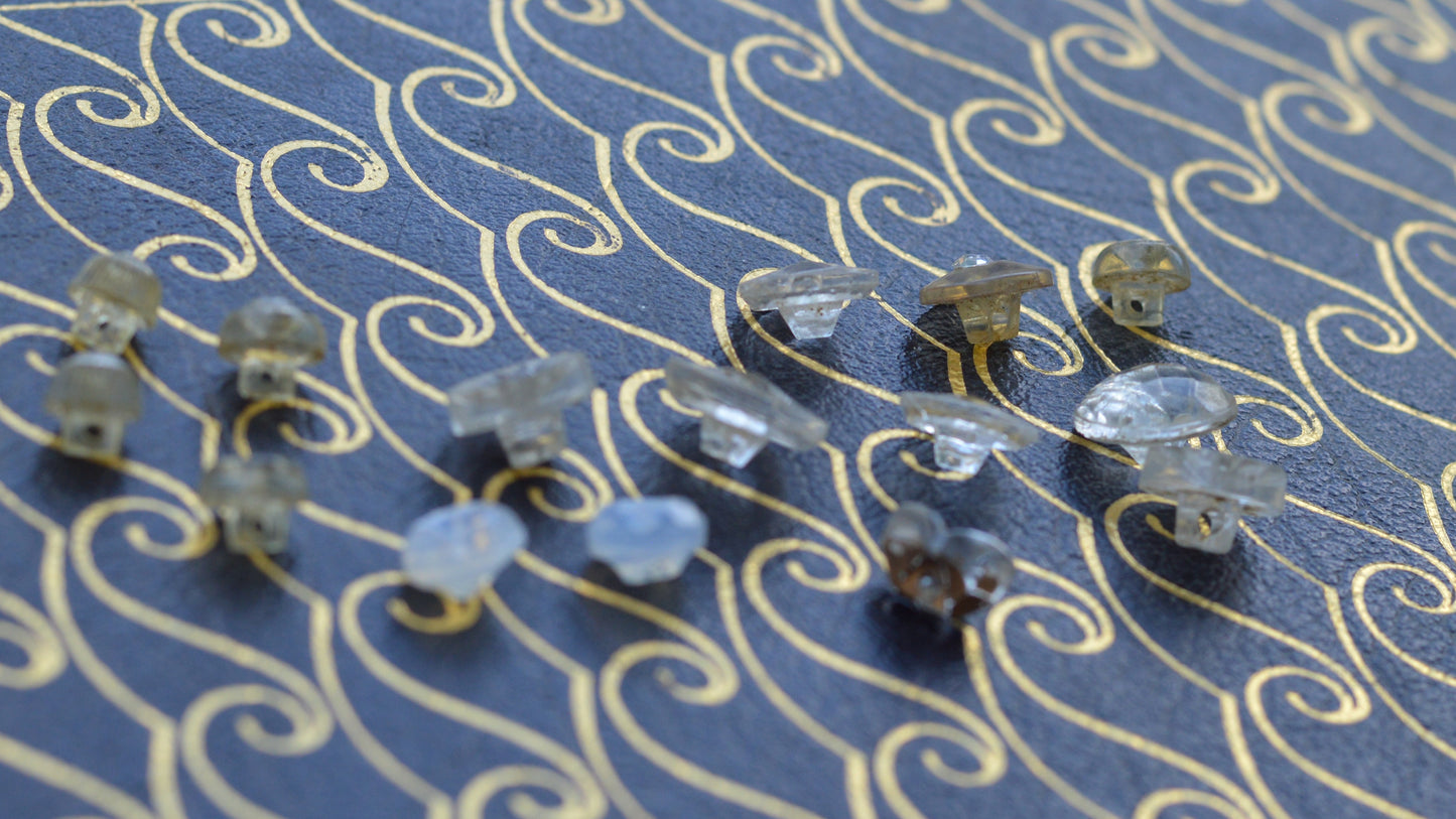 Vintage Rhinestone Clear Glass Button Lot, 1930s Self-Shank Blouse 15pc Set
