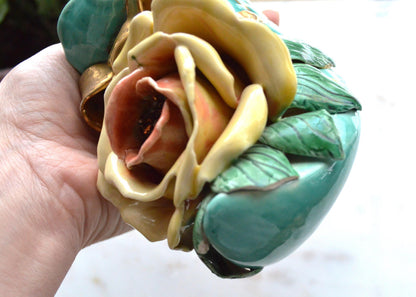 Vintage Signed Barbara McCorkle Ceramic Shoe Planter As-Is Turquoise Rose 7", Flawed