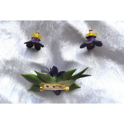 Vintage Violet Belfiore Collection Porcelain Brooch and Earring Set