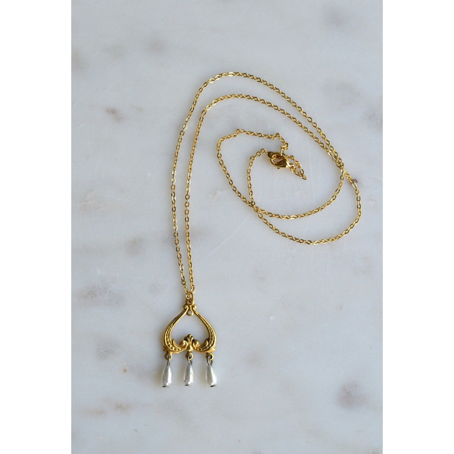 OOAK Handmade Upcycled Vintage Earring Lavalier Necklace, Teardrop Pearl 20"