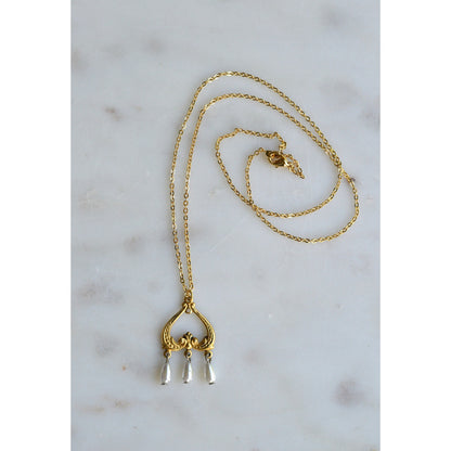 OOAK Handmade Upcycled Vintage Earring Lavalier Necklace, Teardrop Pearl 20"