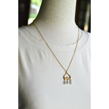 OOAK Handmade Upcycled Vintage Earring Lavalier Necklace, Teardrop Pearl 20"