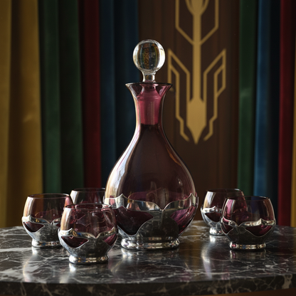 Vintage Art Deco Farber Brothers Krome Kraft Decanter Set in Amethyst Glass