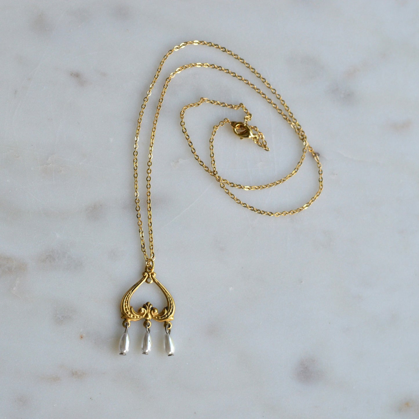 OOAK Handmade Upcycled Vintage Earring Lavalier Necklace, Teardrop Pearl 20"