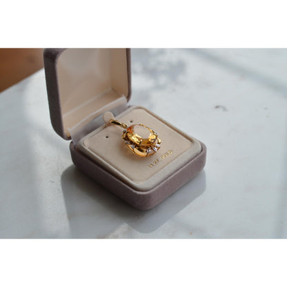 14K Gold Citrine Diamond Pendant – Mid-Century Floral Halo Estate Jewelry