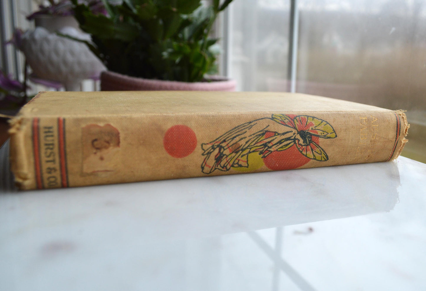Antique 1900s Aesop's Fables Henry Altemus Hardcover Book, Pictorial Green Fairy