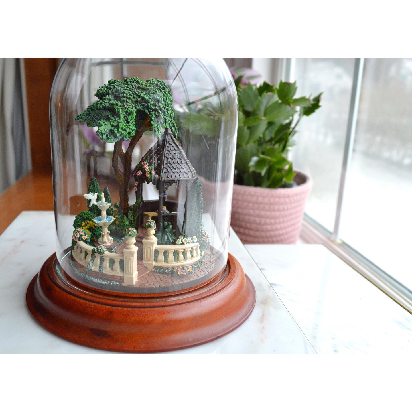 Princess Victoria's Dream Garden Porcelain Miniature Sculpture Under a Glass Dome by Barry Shiraishi