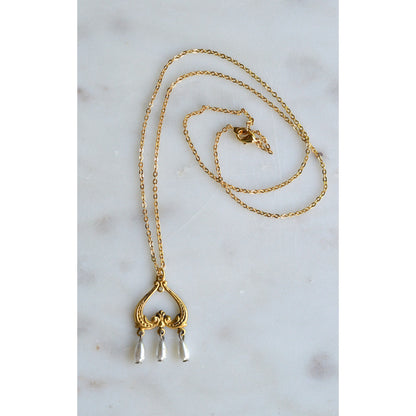 OOAK Handmade Upcycled Vintage Earring Lavalier Necklace, Teardrop Pearl 20"