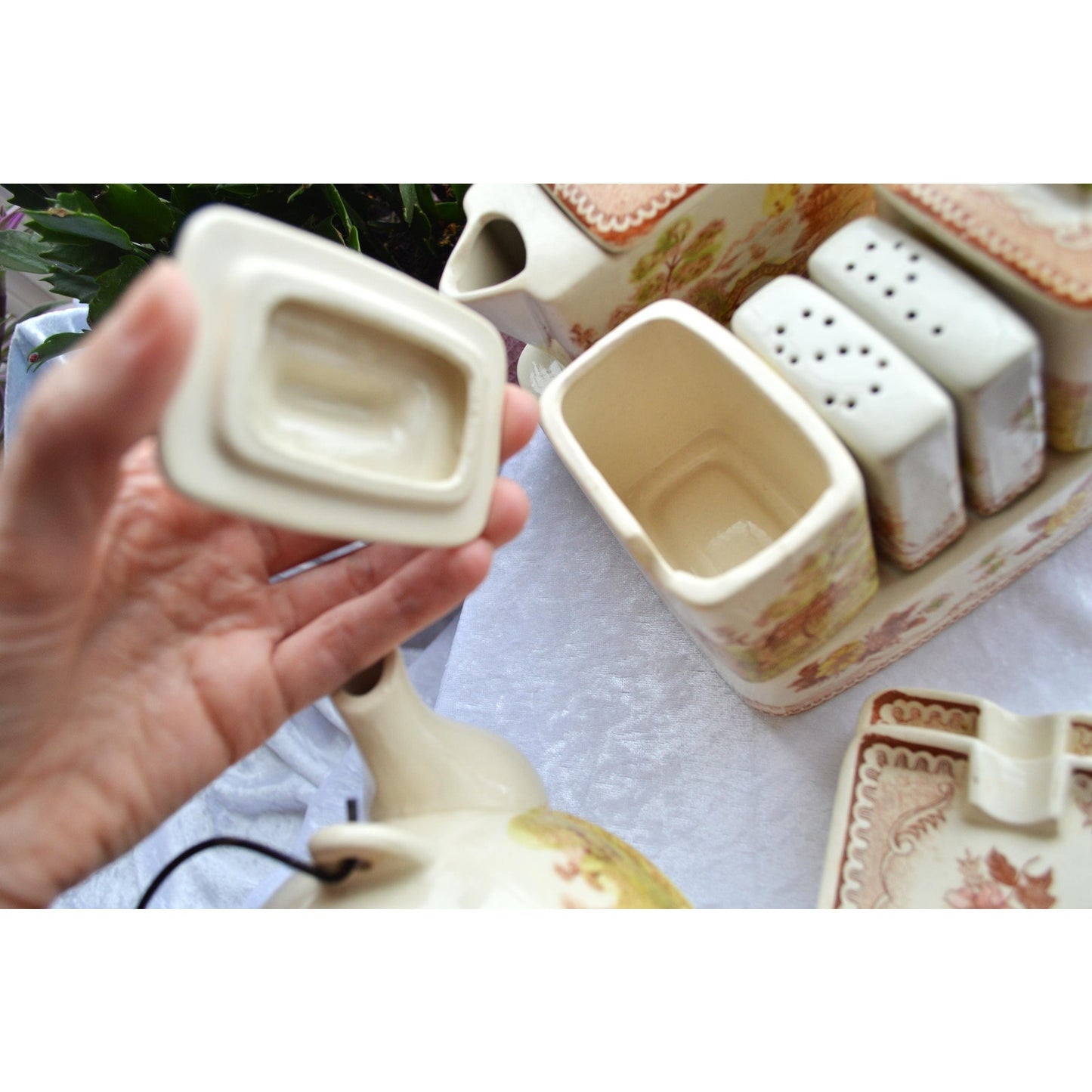Vintage Brown & Richie "Oriental Gardens" Ceramic Tea and Condiment Caddy Set