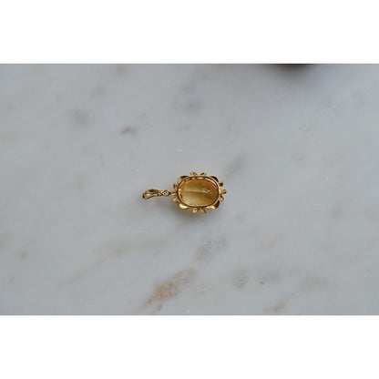 14K Gold Citrine Diamond Pendant – Mid-Century Floral Halo Estate Jewelry
