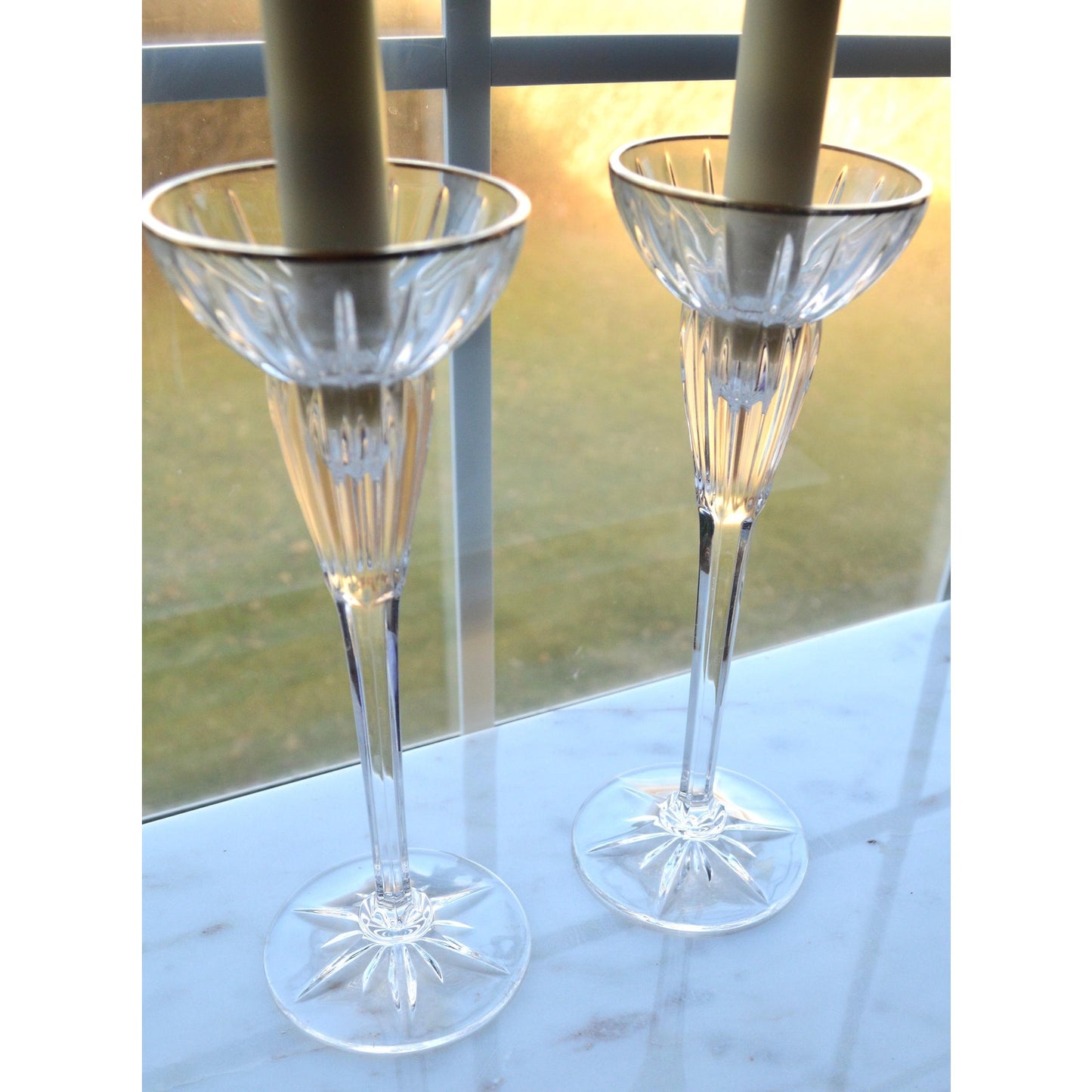 Vintage Mikasa Crystal Golden Tiara Candlesticks