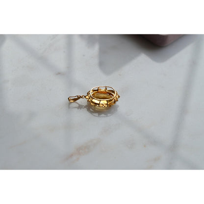 14K Gold Citrine Diamond Pendant – Mid-Century Floral Halo Estate Jewelry